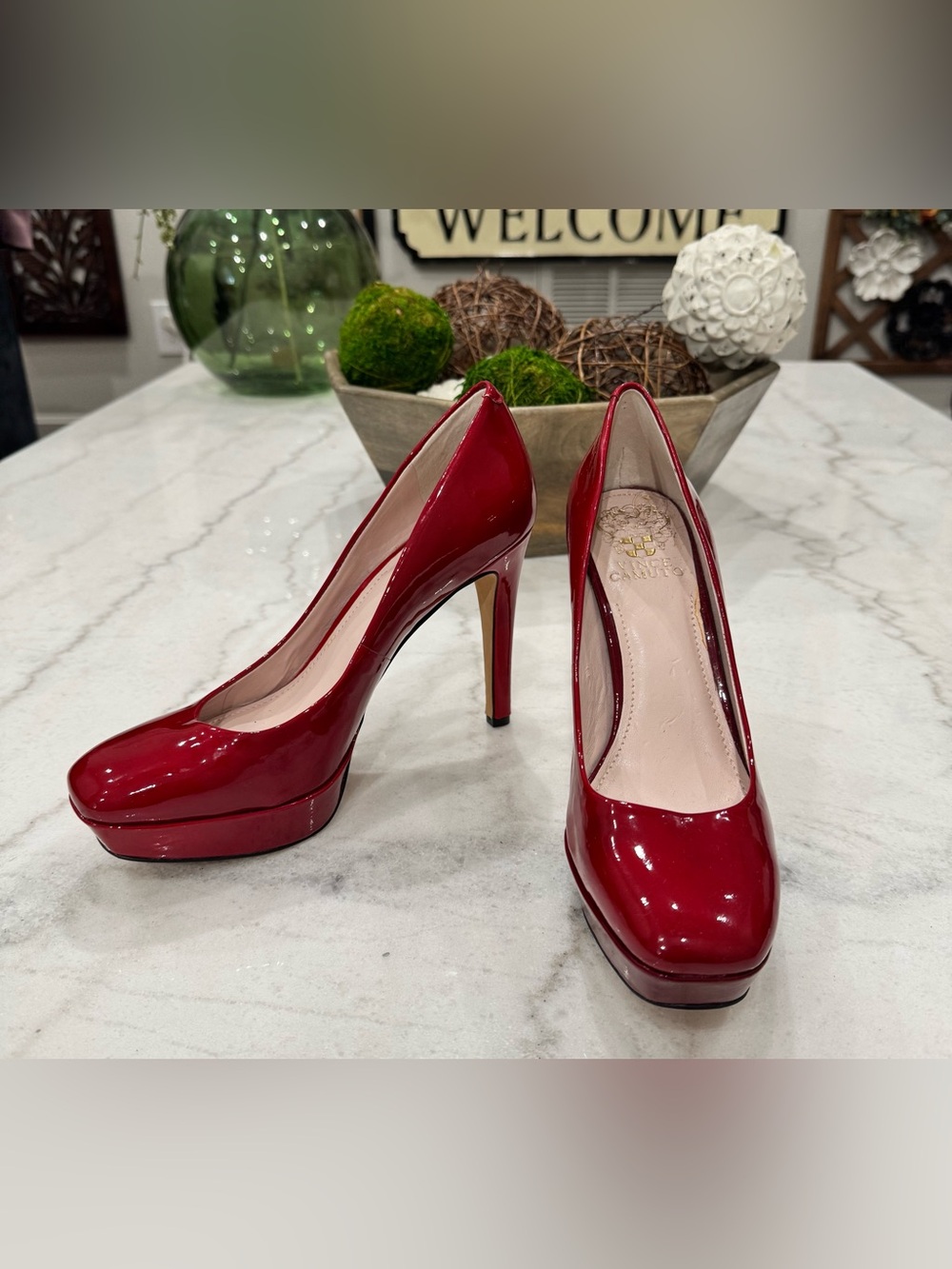 Vince Camuto Red Patent Platform Heels - Women Shoes Size 7.5